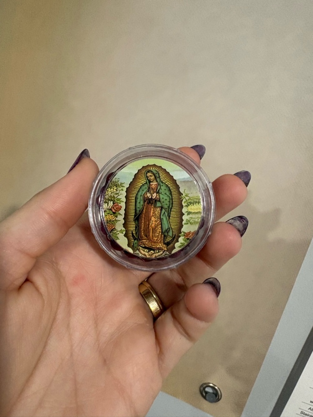 Virgin of Guadalupe Pocket Shrine Pendant - Green, Gold, Brown